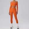 Traje Europeo y Americano de Yoga de Un Hombro Top Sujetador Deportivo Push-Up con Almohadillas Encaje Hombro Descubierto Mangas Largas para Mujer