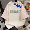 Camiseta de Manga Corta Estilo Coreano de Algodón 100% Puro con Estrellas para Hombres y Mujeres en Verano, Gama Alta, Holgada y Adelgazante, Tops Bordados con Letras
