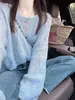 Estilo Preguiçoso Outono Inicial Roupa Azul Fino Leite Huhu Suéter Camisa Base Suéter Feminino Outono e Inverno Top de Malha Exterior