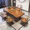 Mesa de Té Grande de Madera Maciza con Juego Completo de Sillas, Mesa de Té de Tablero Completo Estilo Chino para Hogar y Oficina, Mesa de Té y Mesa de Preparación de Té Integradas