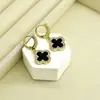 Pendientes de Trébol Transfronterizos Europeos y Americanos Hebilla para Oreja Pendientes de Moda Clásica de Alta Gama para Mujer Pendientes de Cobre Chapado en Oro Pendientes de Circonita de Lujo Ligero