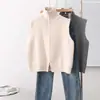 Colete de Tricô Outwear com Gola Alta Retro Cintado para Mulheres Outono e Inverno Novo Design de Cardigan Outwear Suéter com Zíper Solto