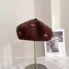 Boina de Moda Cosida a Mano con Perlas y Mezcla de Lana de Conejo para Mujer, Sombrero de Calabaza Versátil de Invierno, Sombrero de Artista Cálido y Elegante
