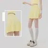 Mini Saia Esportiva em V de Cintura Alta para Controle da Barriga Feminina, Saia de Tênis Anti-Exposição, Falsa Peça Dupla com Bolsos Embutidos, Mini Saia de Yoga