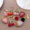Acero Inoxidable 3D Estéreo Cereza Fresa Rosa Colgante Pequeño Colgante DIY Collar Pulsera Pendientes Accesorios de Joyería