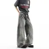 Jeans de Pierna Ancha con Dobladillo Curvo y Patrón de Bambú Vintage para Hombre, Pantalones Sueltos de Corte Limpio para Pareja Primavera/Verano, Largo hasta el Suelo
