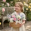 Cesta tejida rústica de mano para flores frescas y secas, macetero de ratán y mimbre impermeable, cesta de almacenamiento para picnic, cesta para fotos de niña de las flores