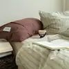 Juego de Ropa de Cama a Rayas Mixtas de Algodón Puro Cuatro Piezas Algodón Puro 100% Algodón Estilo Retro Funda Nórdica Sábana Plana Universal para Todas las Estaciones 4