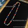 Cadena de cuentas de piedra natural de estilo chino, de Nanyang, de ceniza antigua media 66 con ágata roja y otros colores esmaltados.