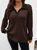 Top de Manga Larga para Mujer Talla Grande Color Sólido Suelto con Cuello en V, Camiseta de Punto Cepillado Costillado, Nuevo de Otoño e Invierno 2025 de Amazon