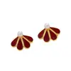 Pendientes de perla retro color vino tinto de alta calidad, diseño de pendientes nuevo para otoño e invierno 2024, pendientes de flor en forma de abanico