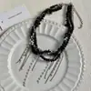 Moderna y Exquisita Cadena Enrollada Negra con Perlas y Borla para Mujer, Cadena de Clavícula de Lujo Ligero de Gama Alta