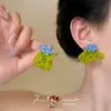 Aretes de Tela de Colores Dopamina Fantasía con Cuentas para Mujer Aretes Estilo Resort Costero Pinzas para Oreja Únicas