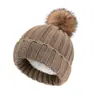 Gorro de Lã Cor Sólida com Forro de Fleece Quente Acrílico Espessado para Mulheres Gorro de Tricô de Inverno Transfronteiriço Gorro de Lã Pai e Filho