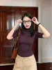 Camiseta Nueva de Estilo Otoño Temprano, Cuello Medio Alto, Manga Media, Sencilla, Ajustada, Versátil, Camisa Base para Mujer, Moderna Fibra de Viscosa