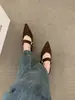 Zapatos Mary Jane de gamuza con punta fina para mujer, estilo coreano, que aumentan la altura, suaves y elegantes, versátiles para el uso diario