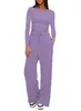 Traje informal de manga larga de color sólido, pantalones de pierna ancha y cintura alta, ropa deportiva, Amazon, para Europa y América transfronteriza, 2024