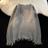 Tejidos de Diseño de Nicho 2025 para Hombres y Mujeres, Marca de Moda Otoño e Invierno Nuevo Estilo Rasgado Cuello Redondo Holgado y Elegante Tejidos