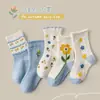 Meias Infantis de Outono para Meninas, Meias de Renda para Meninas Estilo Floresta Fresca, Meias de Algodão Cano Médio Estampadas de Desenho Animado Princesa Venda por Atacado