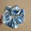 Azul Estrella Pintura al Óleo de Alta Calidad Satín Anillo para Cabello Intestino Grande Cuerda para el Cabello Cuerda Elegante para el Cabello Bola Accesorios para el Cabello Verano de Mujer