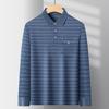 Camiseta Rayada de Primavera y Otoño para Hombre con Cuello Solapa Estilo Abuelo Camiseta Casual de Negocios Camisa Polo de Manga Larga para Hombre de Mediana Edad