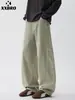 Pantalones de Trabajo Retro Japoneses Muxi Clothing con Parches, Pantalones Curvos Versátiles de Leñador, Pantalones Casuales de Pierna Ancha para Hombre