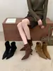 Botines altos de tacón de aguja con punta fina, ajustados y cortos, 2026 otoño, elegantes, con hebilla cuadrada, patchwork de gamuza, botas para mujer