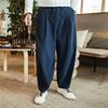 Calças de linho de algodão estilo chinês, calças de verão masculinas, pernas largas, calças retas, plus size, calças casuais de linho soltas para homens gordos, calças de rabanete