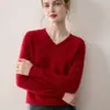 Suéter Feminino de Caxemira 100 Pura Pronto para Uso de Primeira Linha Decote V Outono e Inverno Pulôver de Manga Longa Lã Tricotada Base Suéter Sem Costura