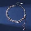 Nuevo collar con borlas de diamantes rosas sencillo y multicapa con costuras, versátil y elegante, cadena corta de clavícula con diamantes de imitación a la moda para mujer