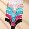 Tanga sexy de renda europeia e americana feminina cor sólida oca sexy roupa íntima cintura baixa calça T feminina sem costura transparente roupa íntima