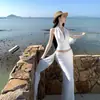 Traje de Baño de Dos Piezas para Mujer, Dulce y como una Diosa, Falda Larga de Lunares Estilo Francés, Conjunto de Bikini con Cuello Halter, Estilo Puro y Atractivo para Vacaciones en la Playa