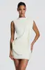 Estilo Europeo y Americano Primavera 2026 Nuevo Vestido Mini de Color Sólido Sexy Ajustado Bodycon Fruncido Sin Mangas para Mujer
