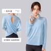 Blusa de Yoga Respirável de Fio Slub de Verão com Costas Vazadas Beleza Blusa Esportiva Roupas de Yoga Femininas Gola Redonda Fitness Manga Longa