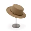 Sombrero de Lana de Ala Plana con Cinturón Estilo Francés para Mujer, Sombrero de Fieltro Versátil para Moda de Otoño e Invierno, Sombrero de Jazz Retro para Socialité