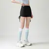 Shorts deportivos para mujer con diseño de cordón plisado, alta elasticidad, transpirables, de cintura alta, control de abdomen, adecuados para el uso diario como shorts de seguridad