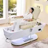 Cama de champú de spa para cabeza eléctrica de alta gama con baño de pies, circulación de agua, aromaterapia, altura ajustable y acabado de cuero impermeable