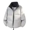 Nova jaqueta de algodão para comércio exterior masculina, casaco de algodão quente espesso de cor sólida para o inverno, jaqueta puffer versátil da moda com gola alta em estoque
