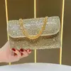Nova bolsa de mão feminina de alta qualidade, cheia de diamantes, bolsa transversal com corrente, clutch estilo luxo leve, bolsa de noite cravejada de diamantes