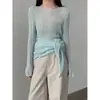 Conjunto de Dos Piezas de Suéter de Punto Suave de Lana Estilo Coreano de Lujo Ligero y Chal para Mujer, Primavera 2026, Camiseta Base Casual Ss997