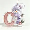 Novas decorações de Natal com boneco de neve roxo transfronteiriças de 26 letras, enfeites acrílicos 2D para casa e carro