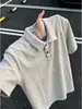 Polo de punto gris oscuro estilo old money, camiseta de verano de manga corta para hombre con solapa de alta gama, corte limpio de media manga