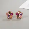Wish Pendientes de Flor Coloridos de Circonita de Venta Caliente para Mujer Joyería Europea y Americana de Lujo Ligero Pendientes de Piedra Colorida de Alta Calidad Oro Rosa