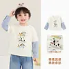 Roupa infantil Kaka Panda, camiseta infantil de manga longa falsa de duas peças, top de outono para meninos, blusa básica para meninas, conjunto de outono para bebês