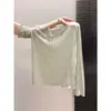 Blusa Ligera de Manga Larga con Cuello en V y Volantes Color Menta, Protector Solar para Mujer, Camisa Suelta Semi Transparente de Verano para Aire Acondicionado