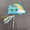 Topo de bolo arco-íris decoração de bolo feliz aniversário inserção papel cartoon colorido bandeira de papel para assar acessório de mesa de sobremesa