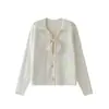 Suéter con Cordones de Encaje para Mujer Otoño e Invierno 2026 Nueva Moda Elegante Reductor de Edad Calado Cardigan de Punto Superior