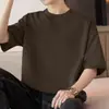 Camiseta de Verano Nueva de Moda para Hombre, Manga Corta, Algodón Puro, Cuello Redondo, Holgada, Casual, Estilo Coreano, Peso Pesado 260g, Elegante y Adelgazante