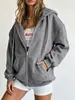 Sudadera jacket de otoño cruzada exclusiva para mujer, estilo europeo y americano, casual vintage con cordón, bolsillo canguro, hombros caídos, holgada