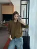 Cárdigan de punto KITTIN Otoño estilo coreano, diseño retro de bloques de color, de un solo pecho, cuello redondo, manga larga 1175